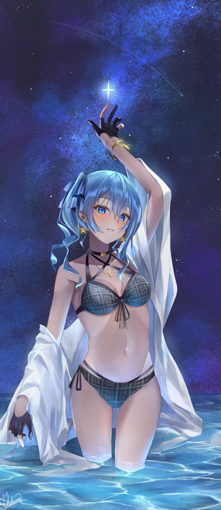 Anime Girl In Bikini At Night Picha ya Ukuta