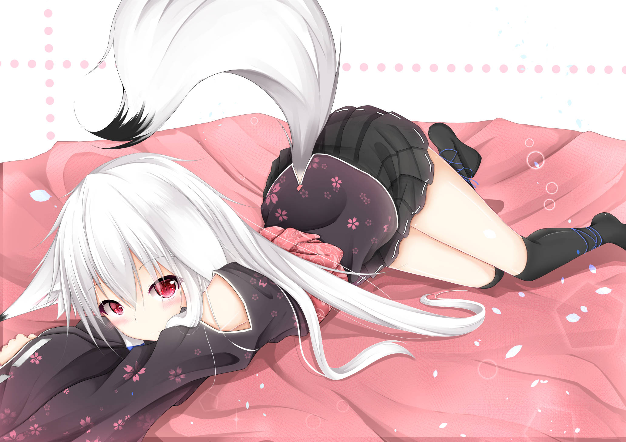 Anime Girl Mwenye Mwisho wa Paka Kawaii Picha ya Ukuta