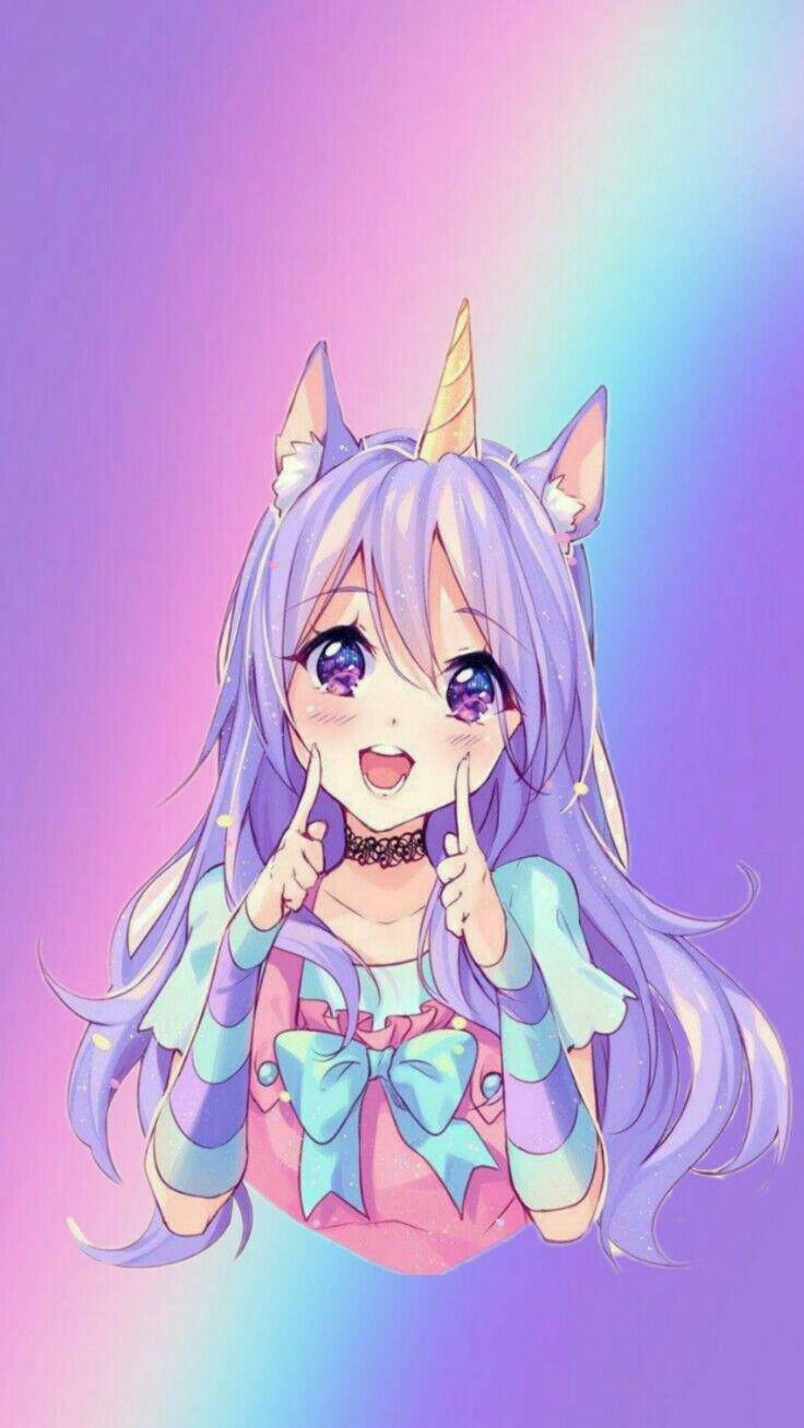 Anime Girl Unicorn Kawaii Picha ya Ukuta