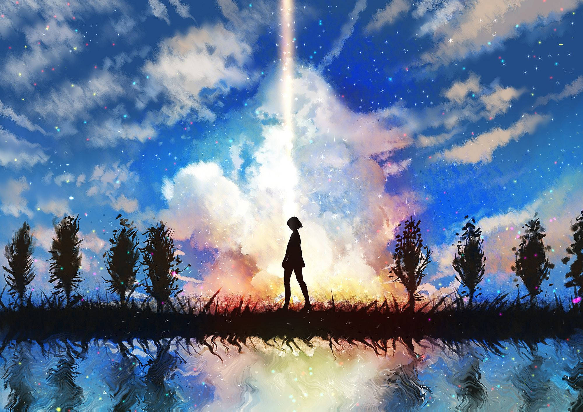 Anime Mandhari ya Anga yenye Nyota Picha ya Ukuta