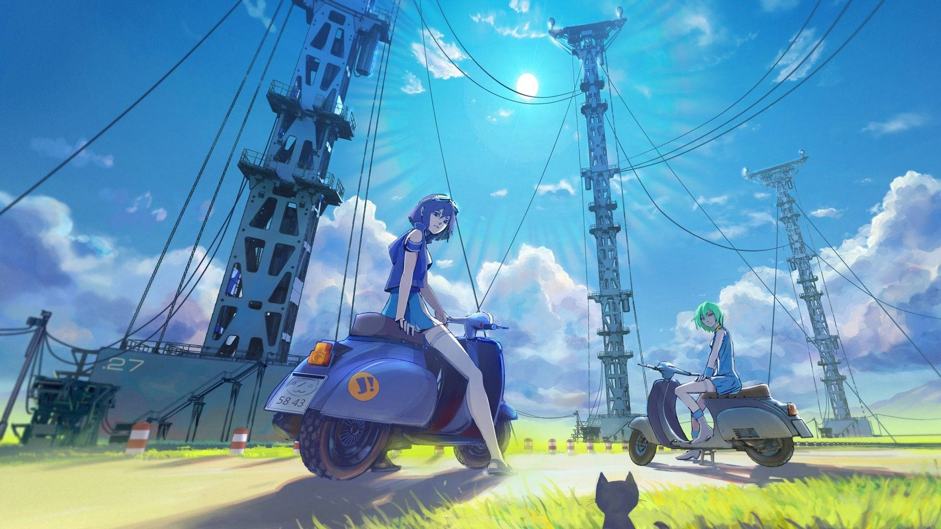 Anime Mazingira na Nyaya za Umeme Picha ya Ukuta