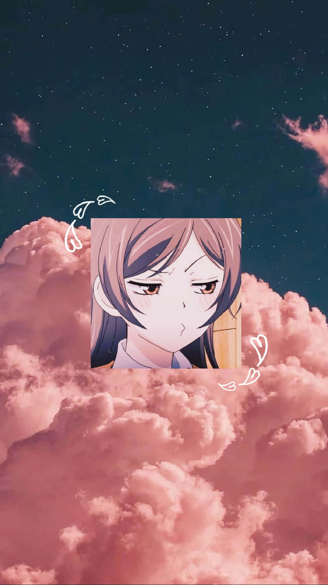 Anime Mzuri wa Mawingu ya Pinki Picha ya Ukuta