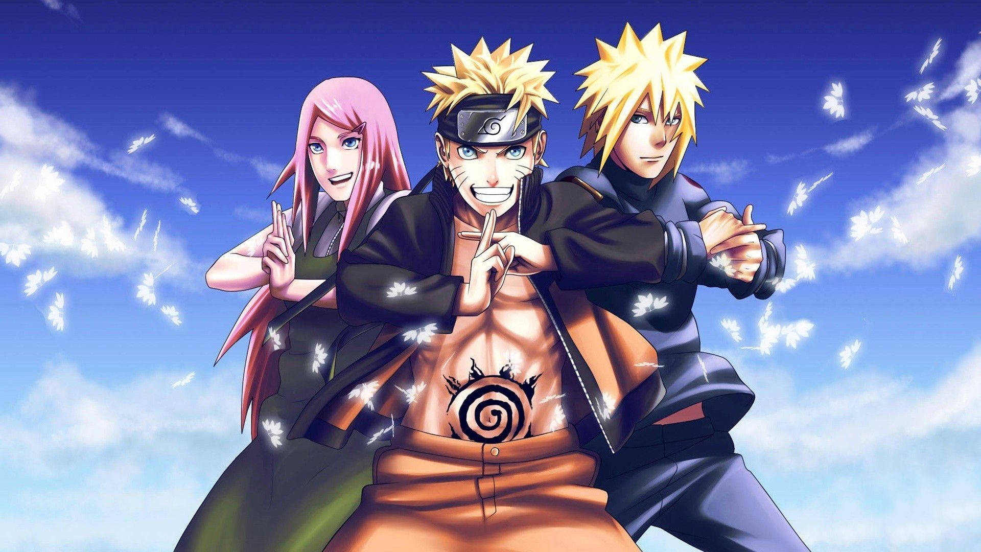 Anime Naruto Akiwa na Sakura na Minato Picha ya Ukuta