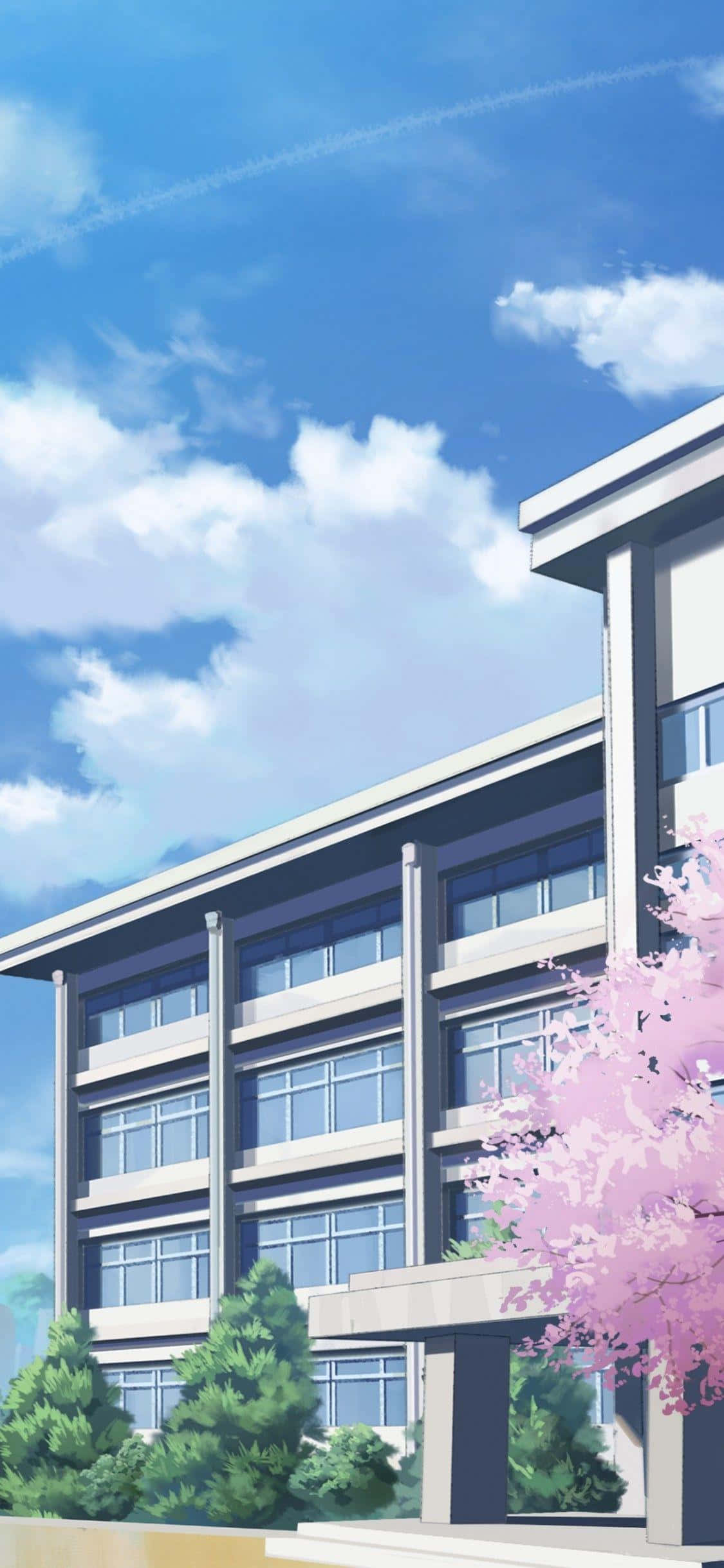 Anime School Building Sakura Picha ya Ukuta