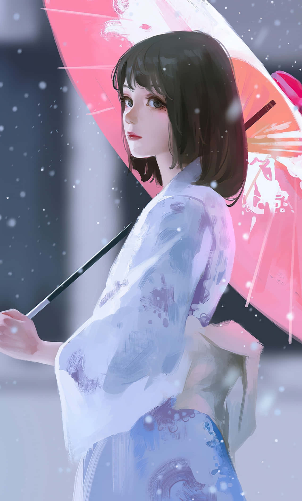 Anime Teen Girl In Kimono Picture Picha ya Ukuta