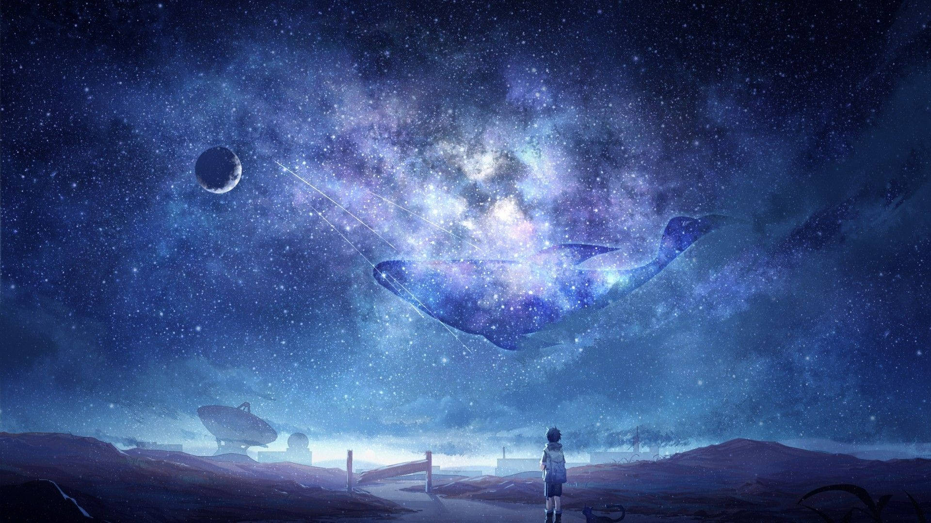 Anime Usiku wa Anga la Sayansi Picha ya Ukuta