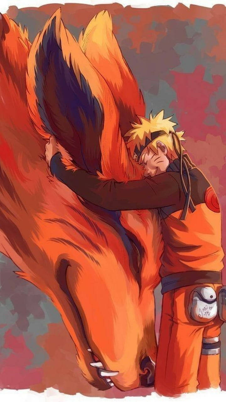 Anime Uzumaki Kumkumbatia Naruto Kurama Picha ya Ukuta
