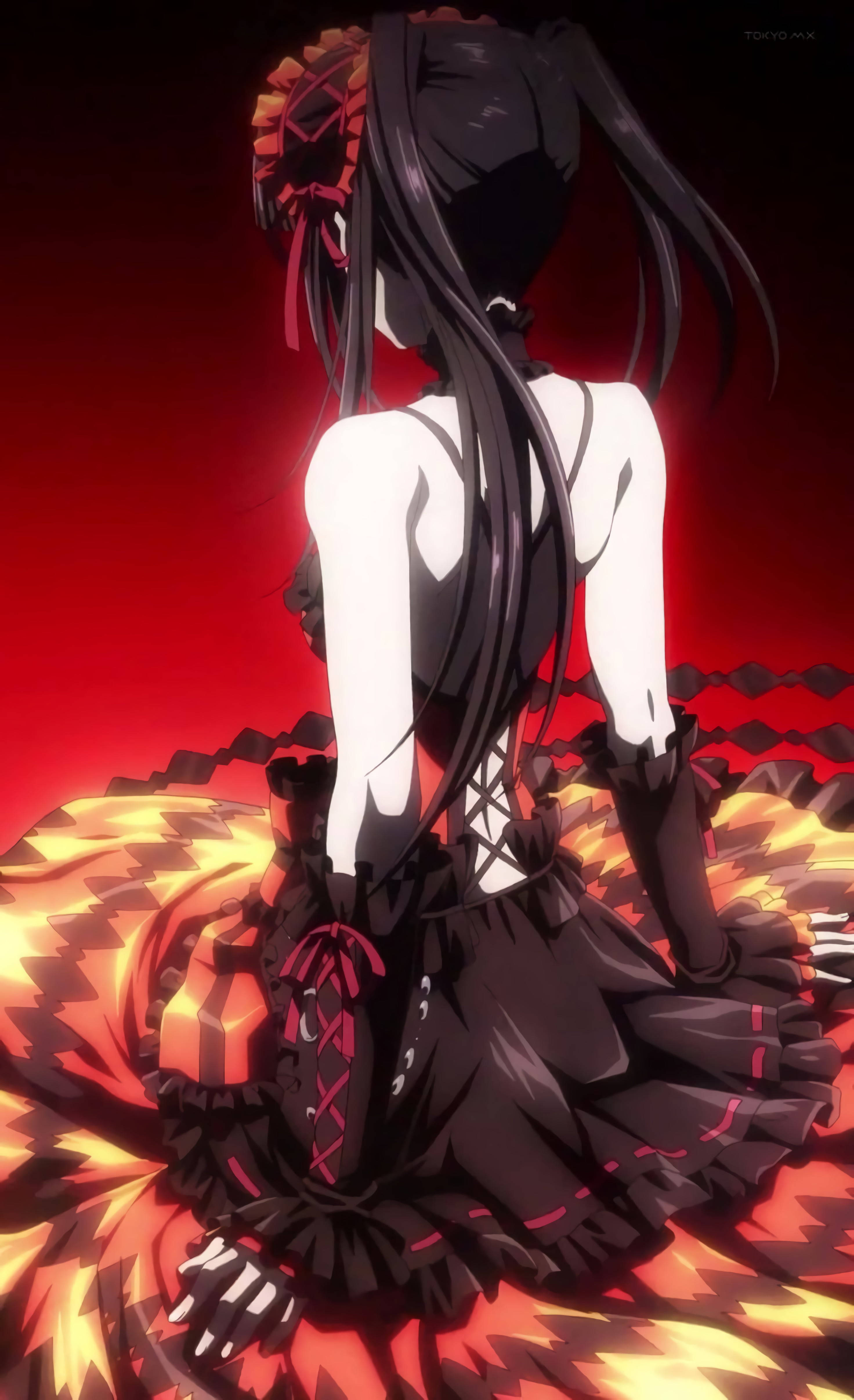 Anime Waifu Kurumi Tokisaki Kwa Uzuri Mwekundu Picha ya Ukuta