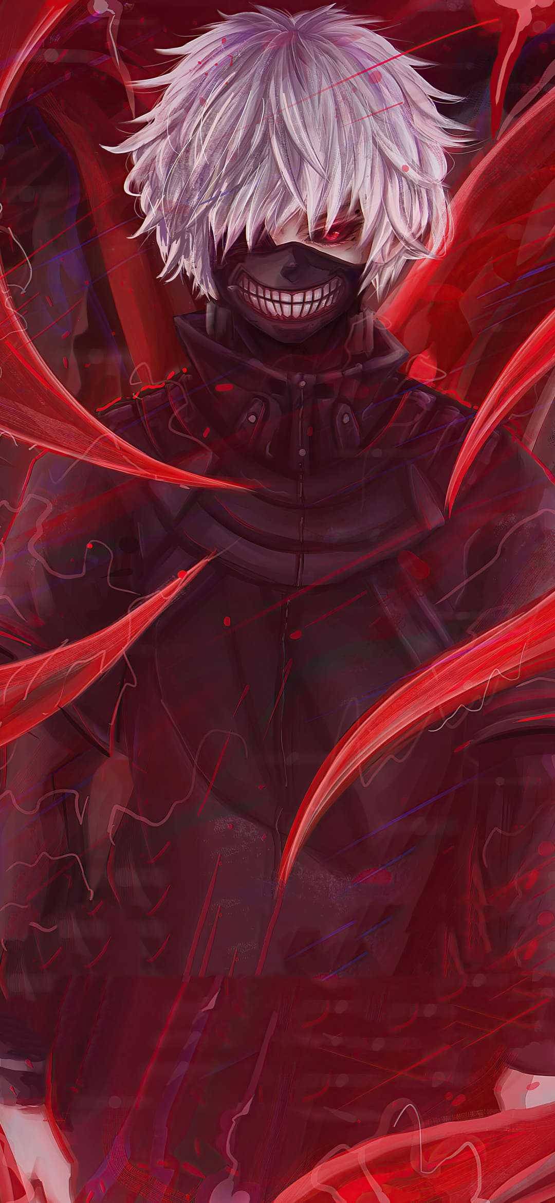Anime ya Edgy Red-Themed Ken Kaneki Picha ya Ukuta