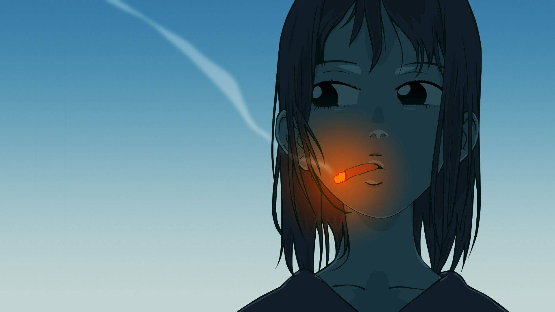 Anime ya Huzuni Akivuta Sigara Picha ya Ukuta
