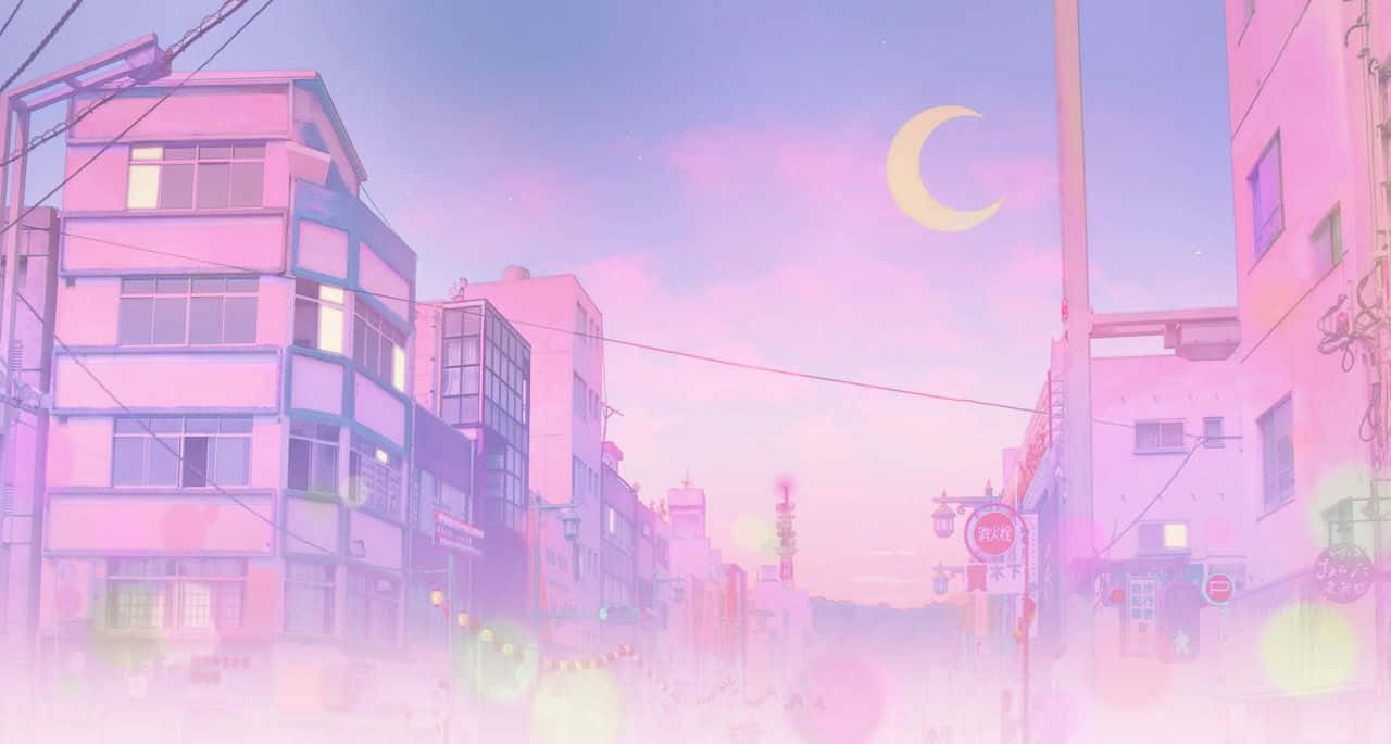 Anime ya Jiji Usiku wa Pastel Sailor Moon Picha ya Ukuta