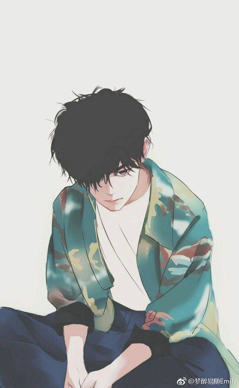 Anime ya Kihuzuni Katika Koti la Kujificha Aesthetic Picha ya Ukuta