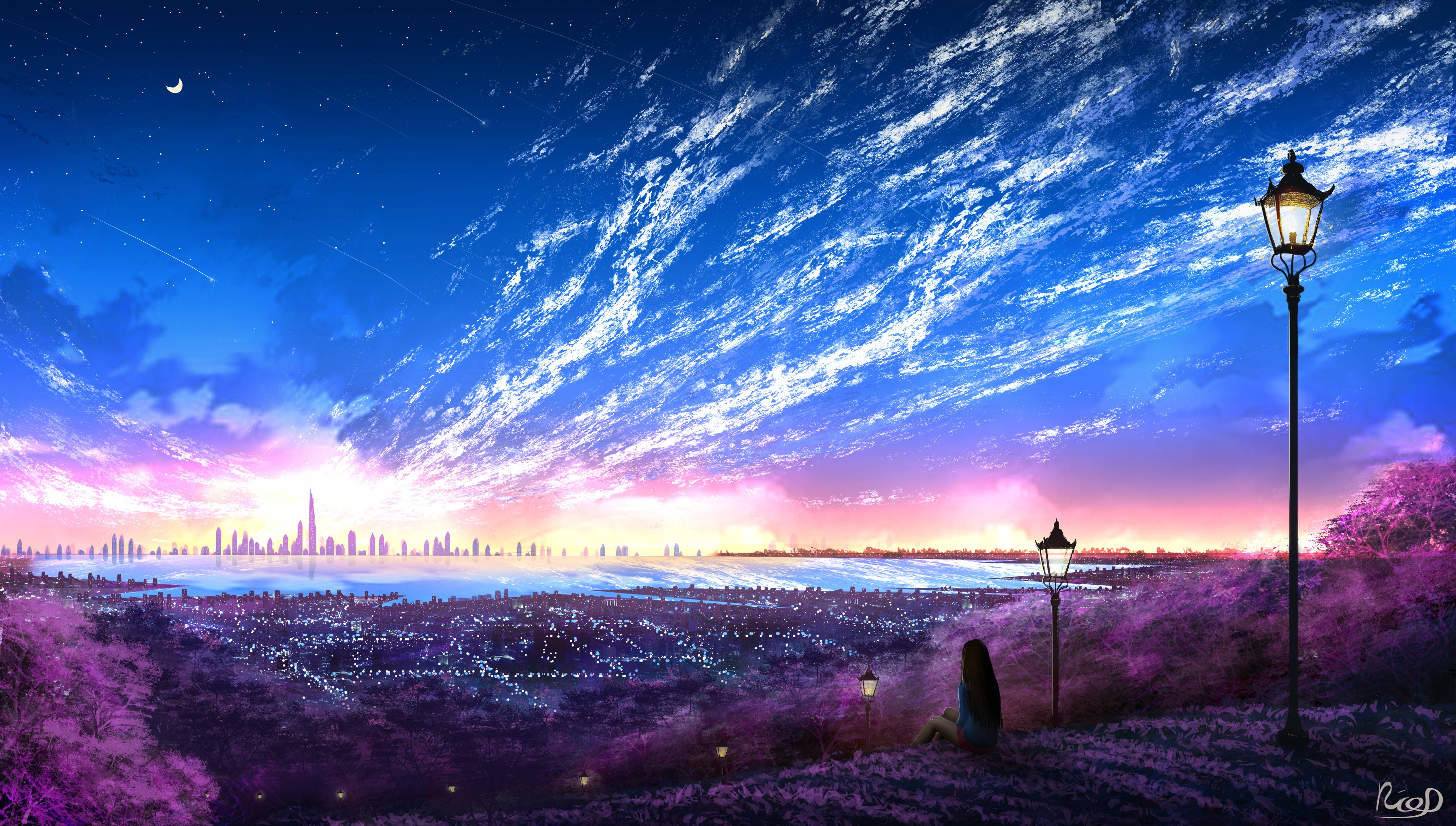 Anime ya Kistaarabu ya Rangi ya Zambarau 4K Picha ya Ukuta