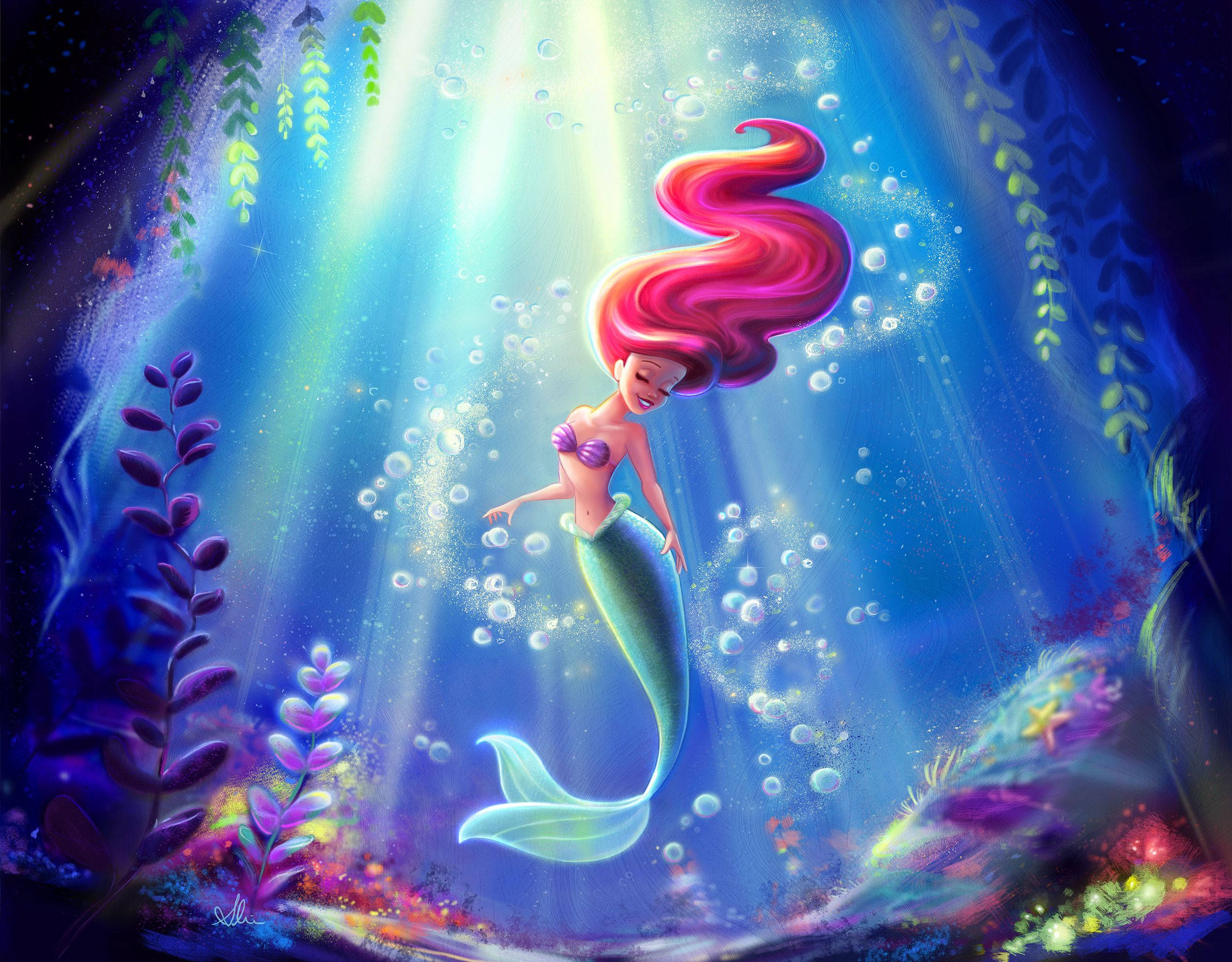 Ariel, Mermaid Mdogo, Anacheza Chini ya Bahari Picha ya Ukuta