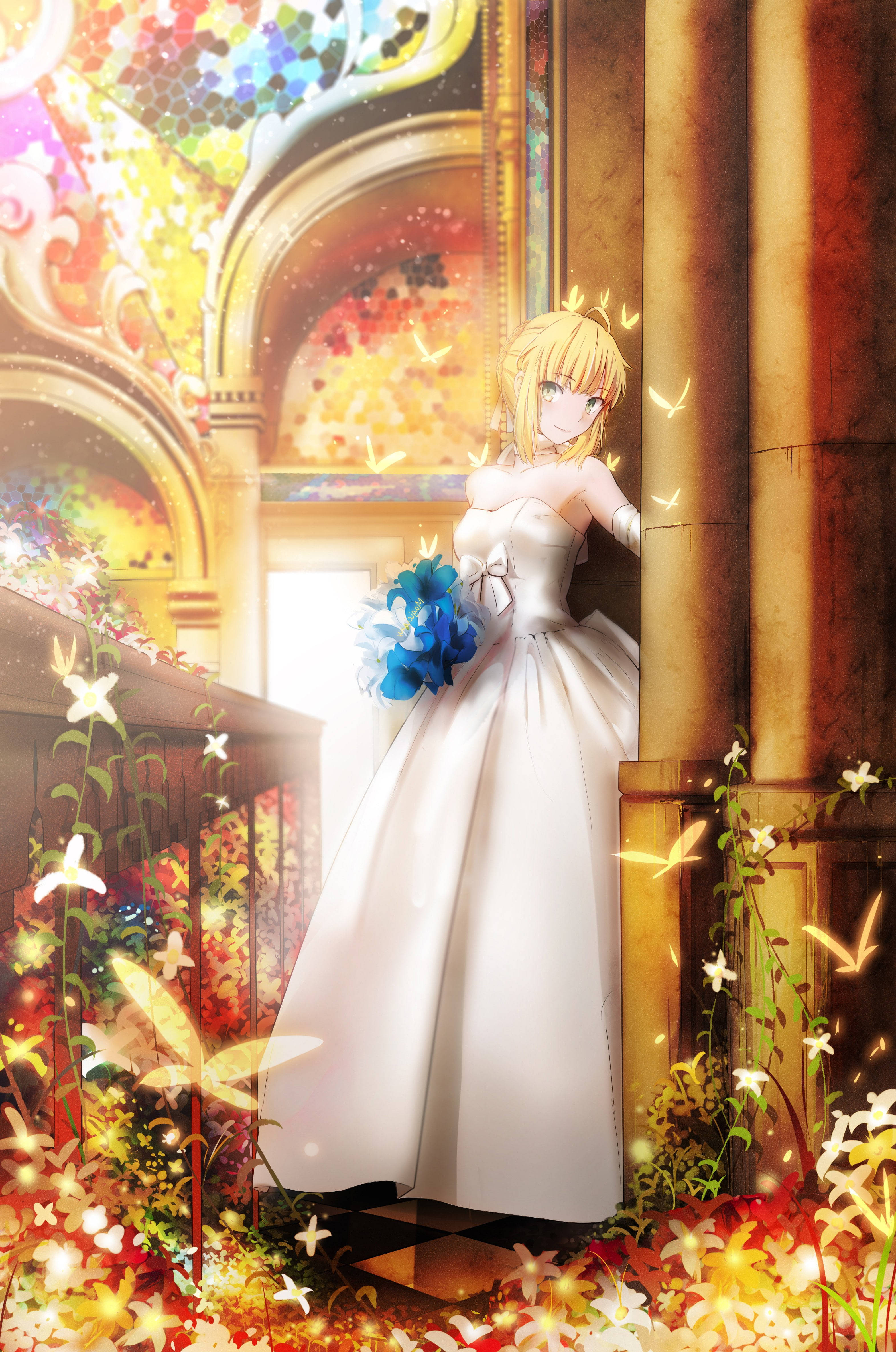 Artoria Pendragon Wedding Dress Picha ya Ukuta