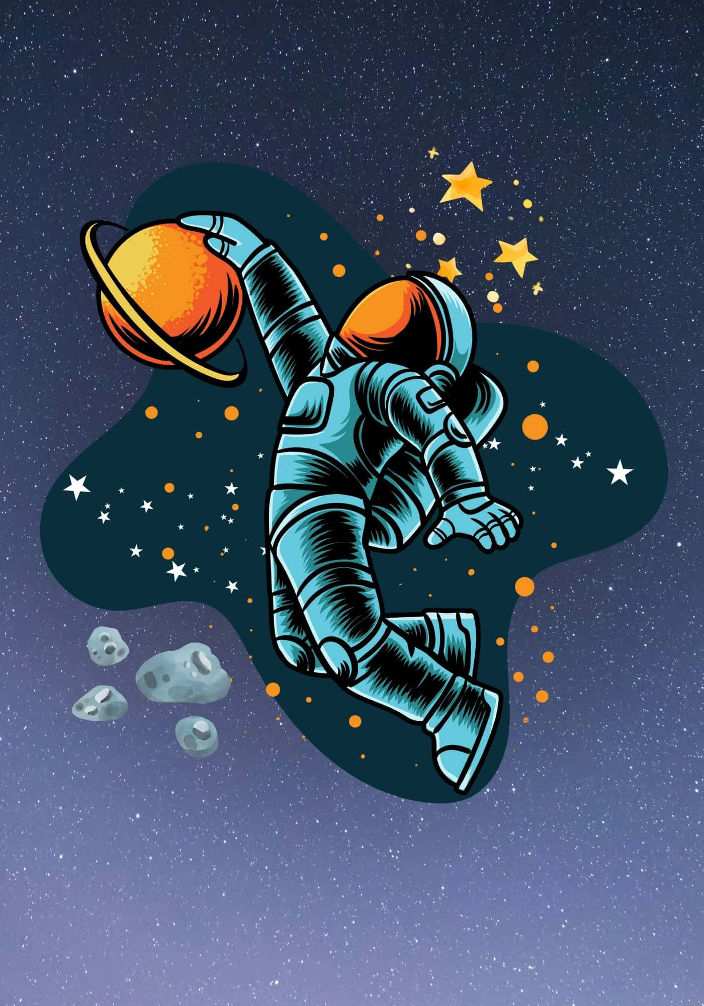 Astronauti Baridi na Mazingira ya Mwanga na Asteroidi Picha ya Ukuta