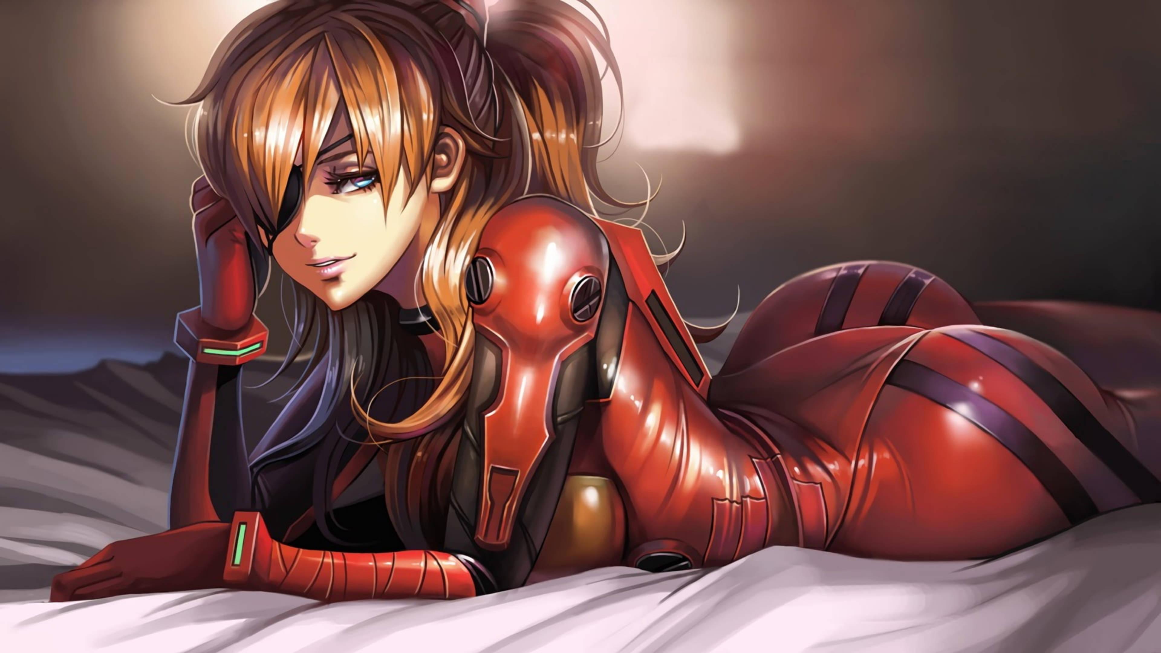 Asuka yenye Kiraa cha Jicho 4K ya Evangelion Picha ya Ukuta