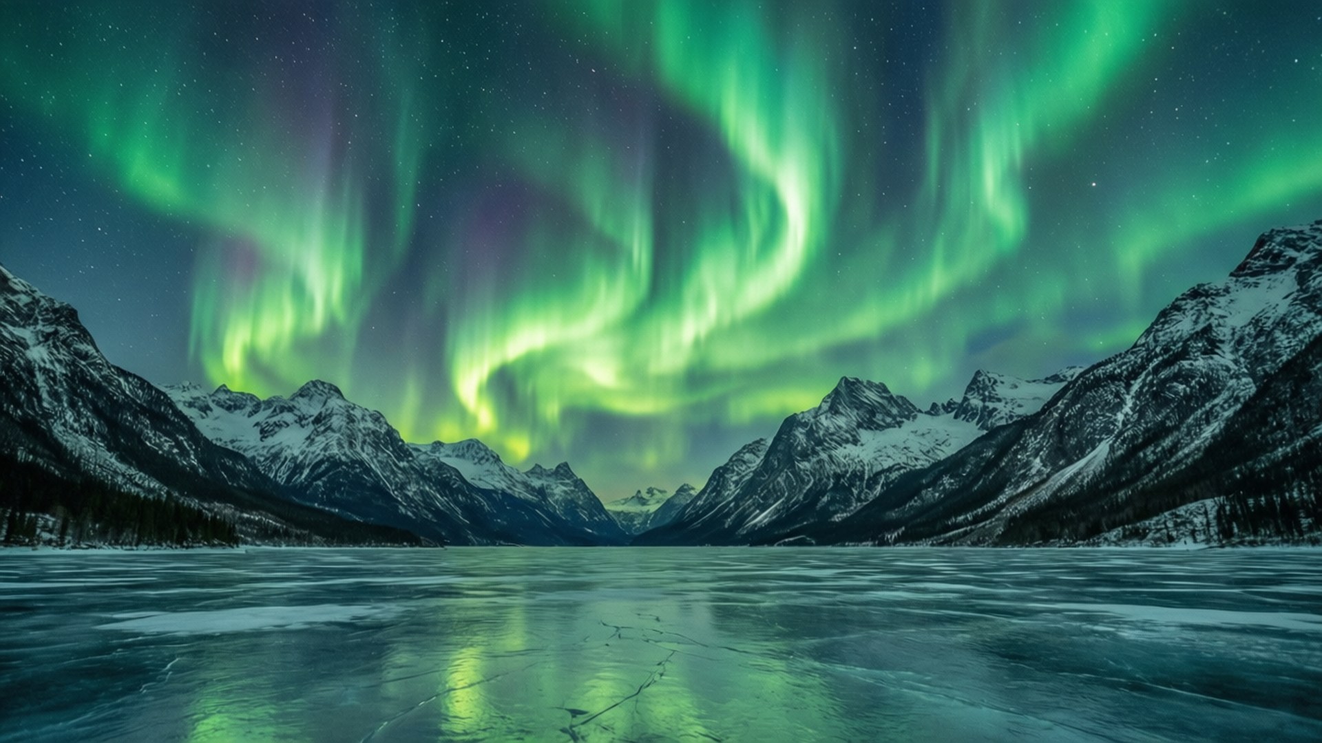 Aurora Juu ya Vilele vya Theluji Picha ya Ukuta