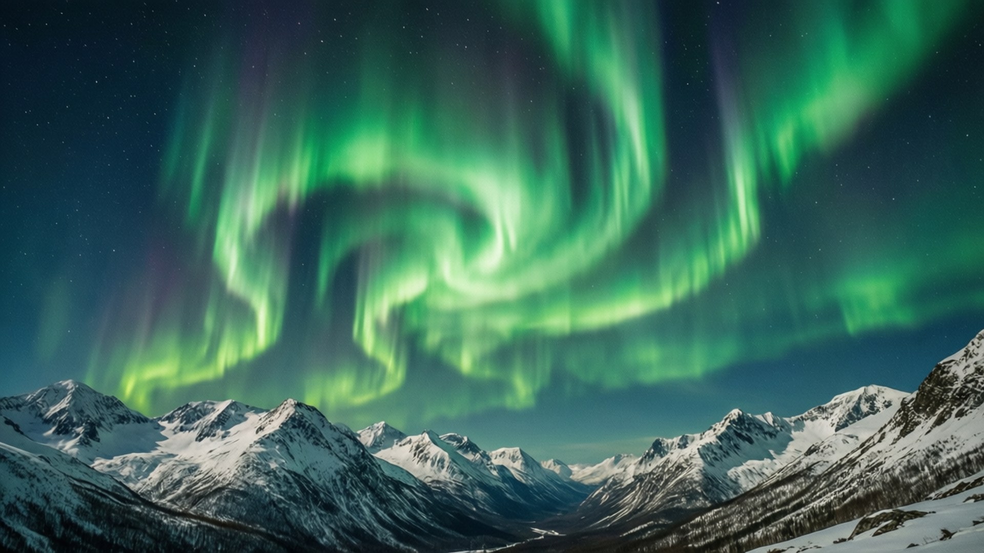 Aurora Juu ya Vilele vya Theluji Picha ya Ukuta