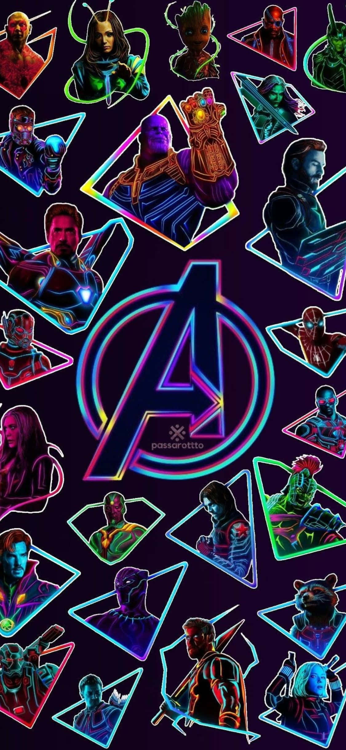 Avengers kwa iPhone XS: Neon Art Picha ya Ukuta