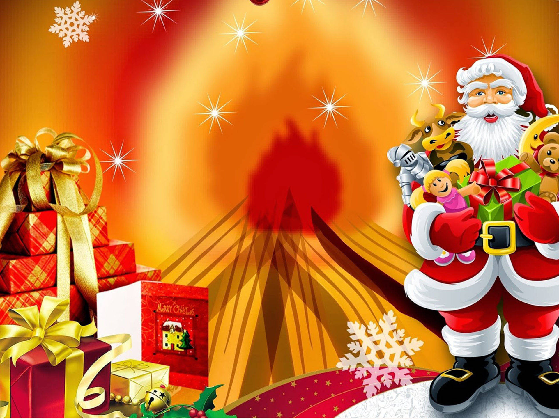 Baba Krismasi na Zawadi za Krismasi Picha ya Ukuta