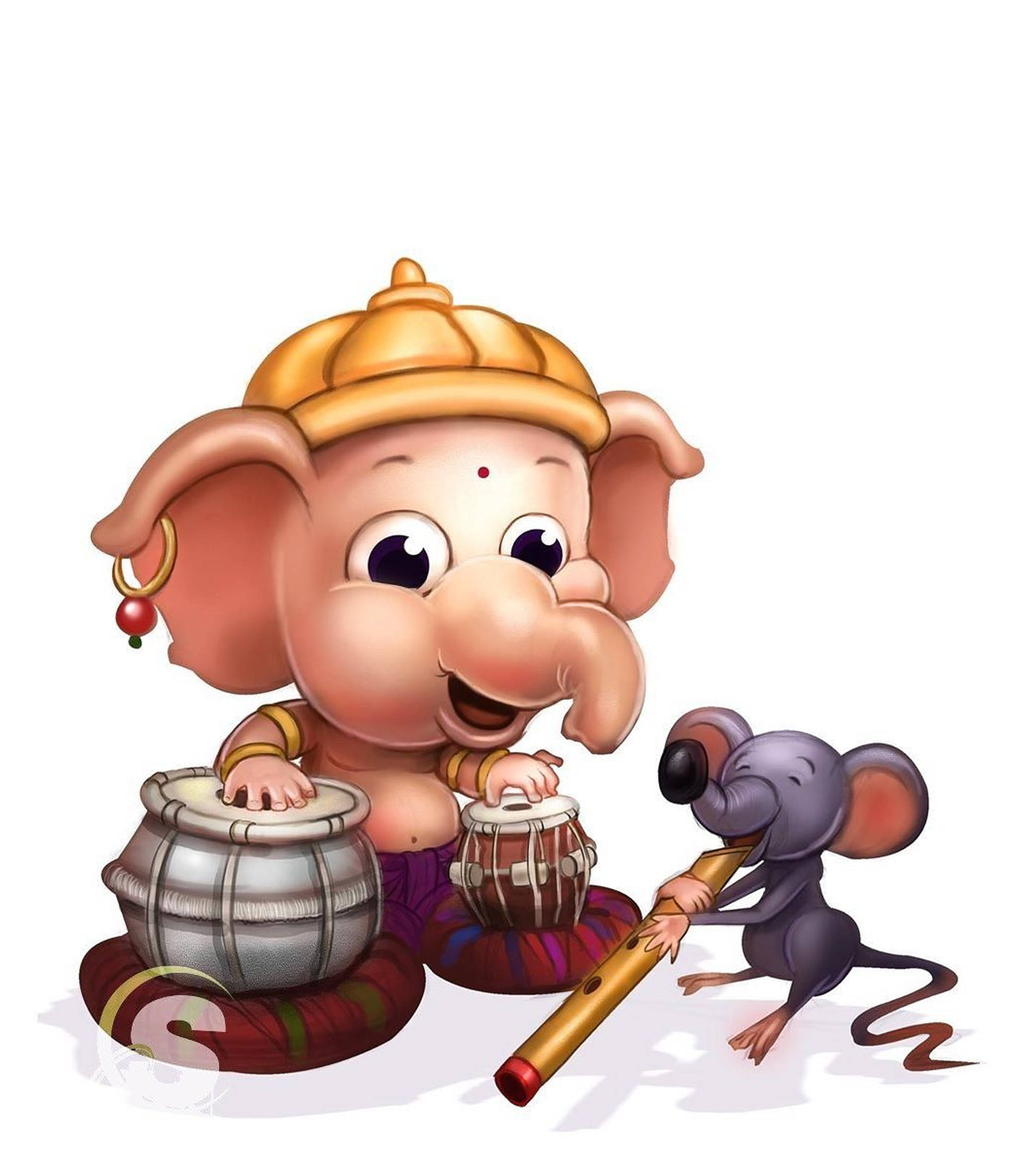 Baby Ganesh Rat Drum Art Picha ya Ukuta
