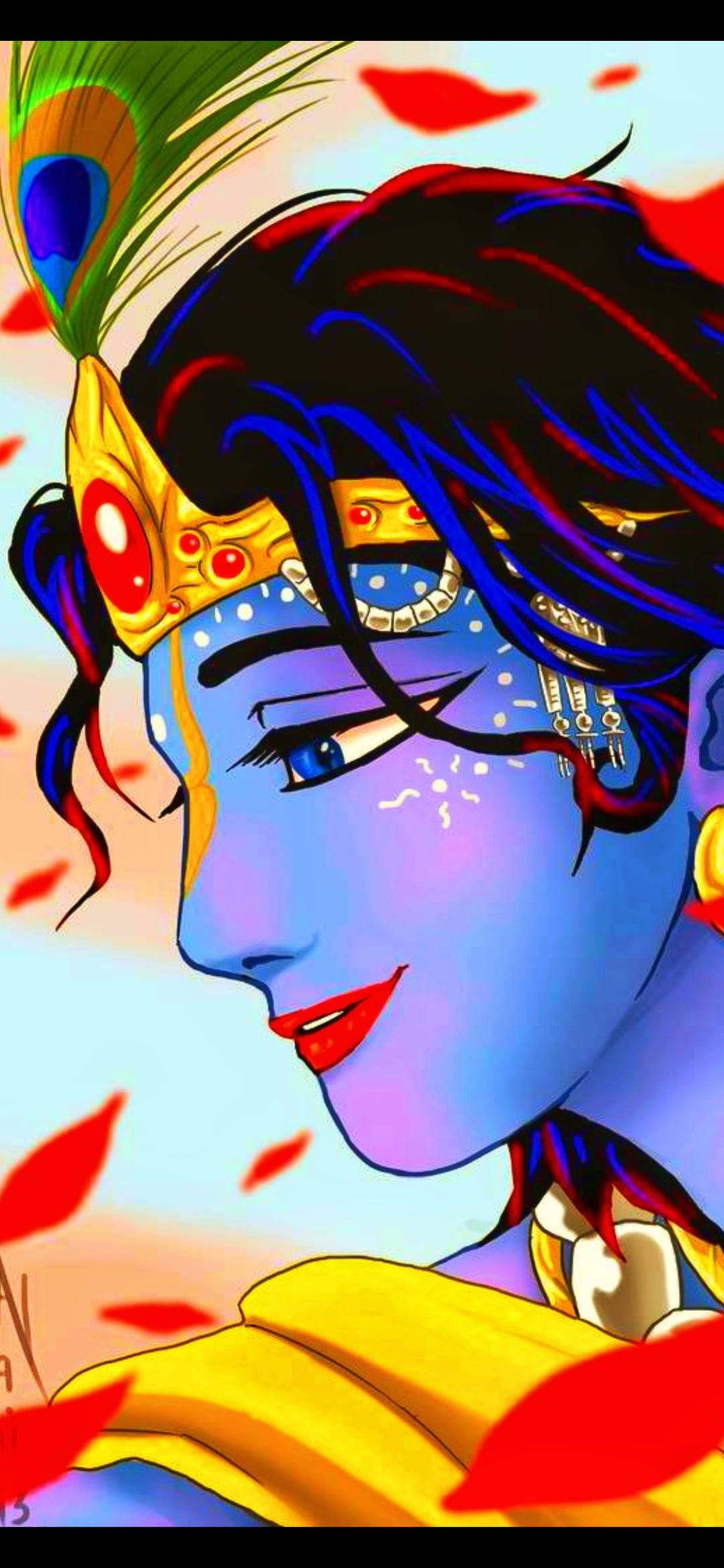 Baby Krishna HD Colorful Drawing Picha ya Ukuta