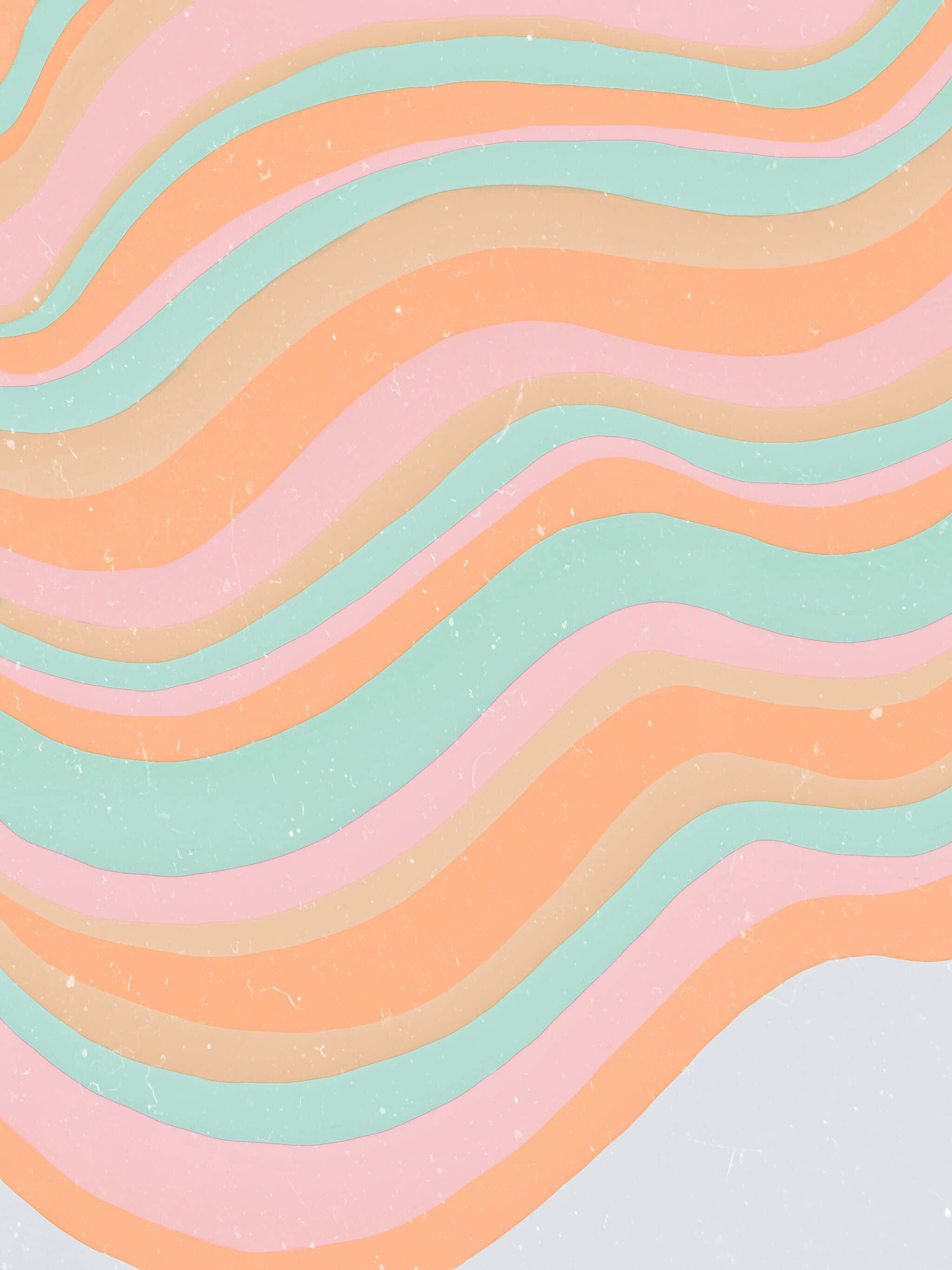 Background ya Groovy ya Miaka ya 70 Wavy Blue na Pastel Colors Picha ya Ukuta