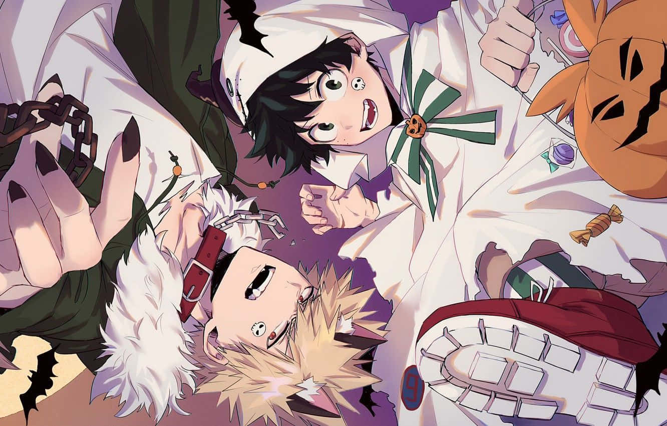 Bakugo na Izuku Midoriya My Hero Academia Kwao la Halloween Picha ya Ukuta