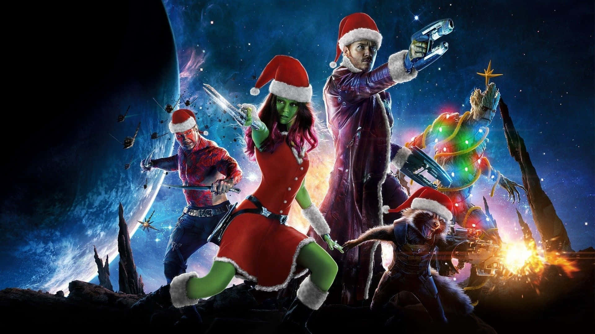 Bango la Krismasi la Marvel Walinzi wa Galaxy Santa Picha ya Ukuta