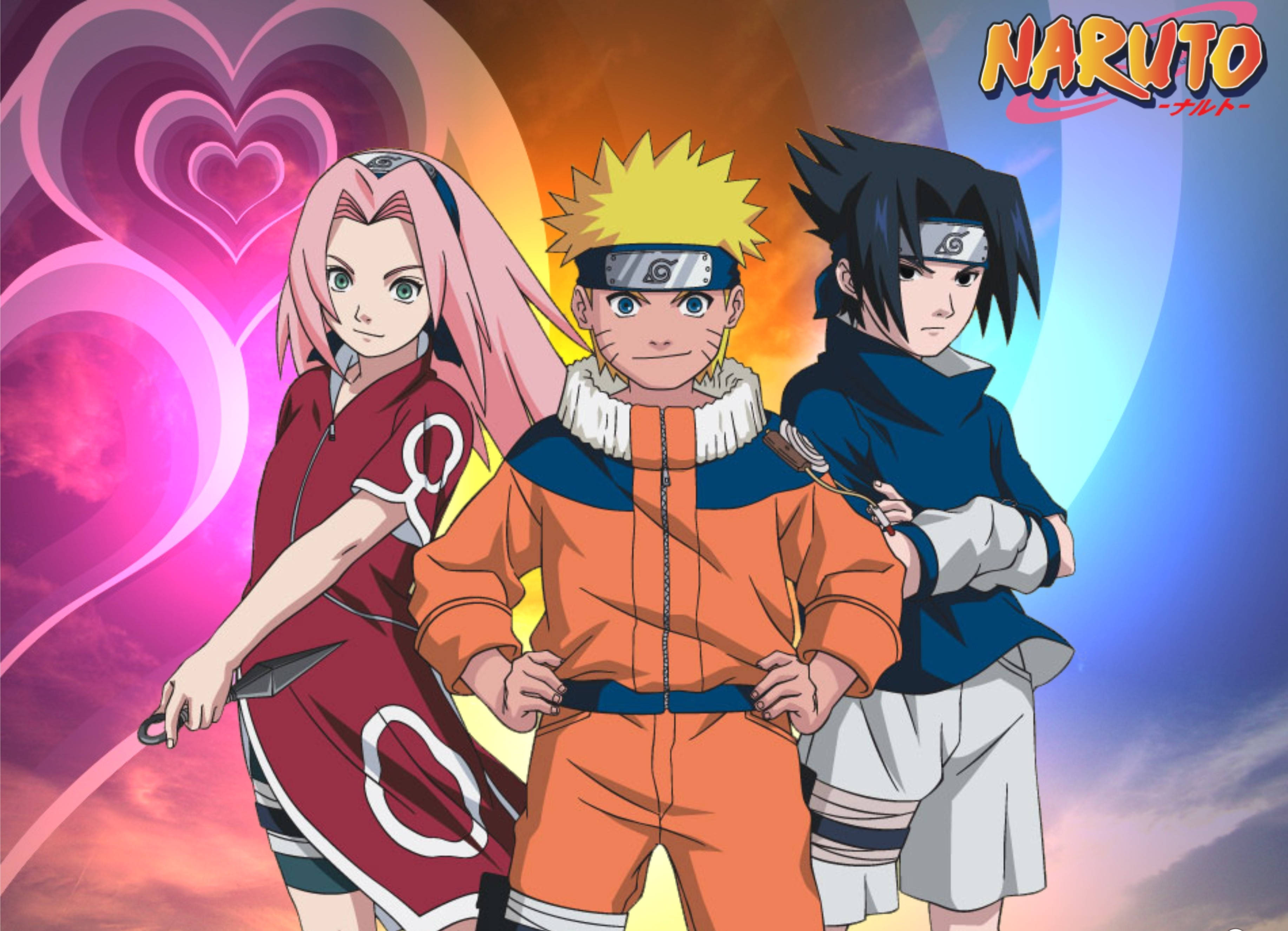 Bango la Naruto Mdogo, Sasuke na Sakura Picha ya Ukuta