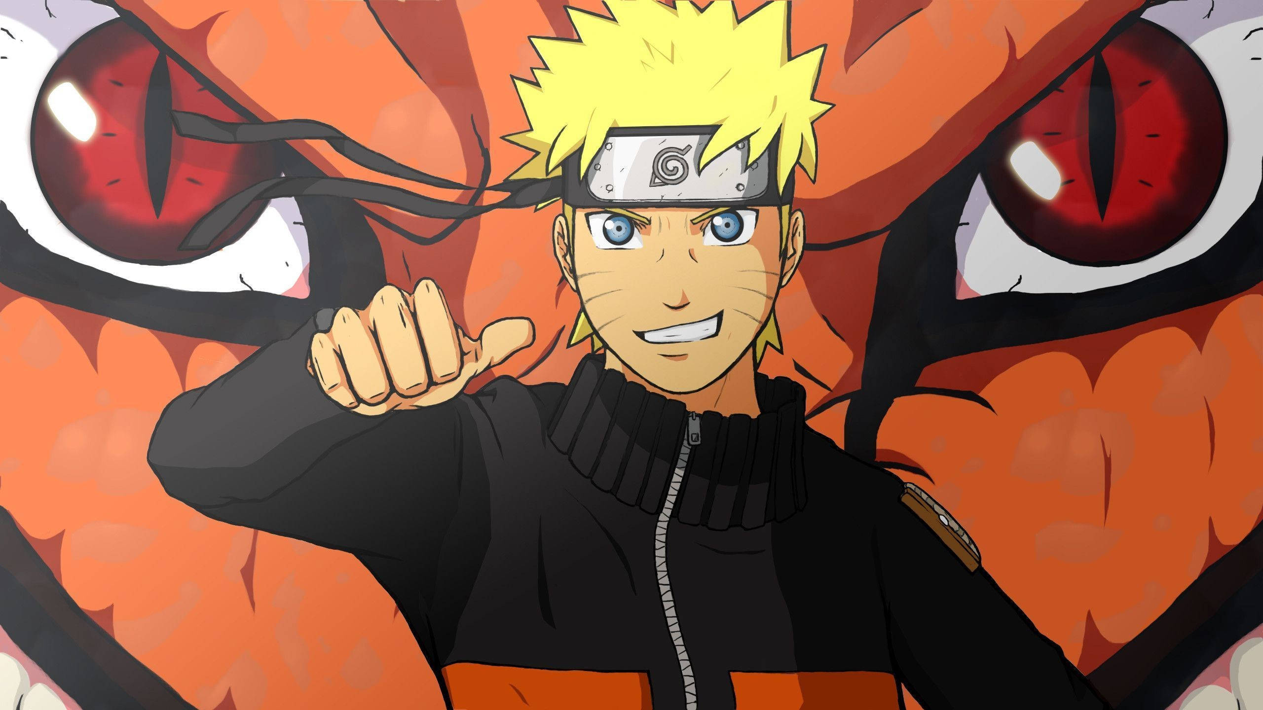 Bango la Naruto na Mnyama Wenye Mikia Tisa Picha ya Ukuta