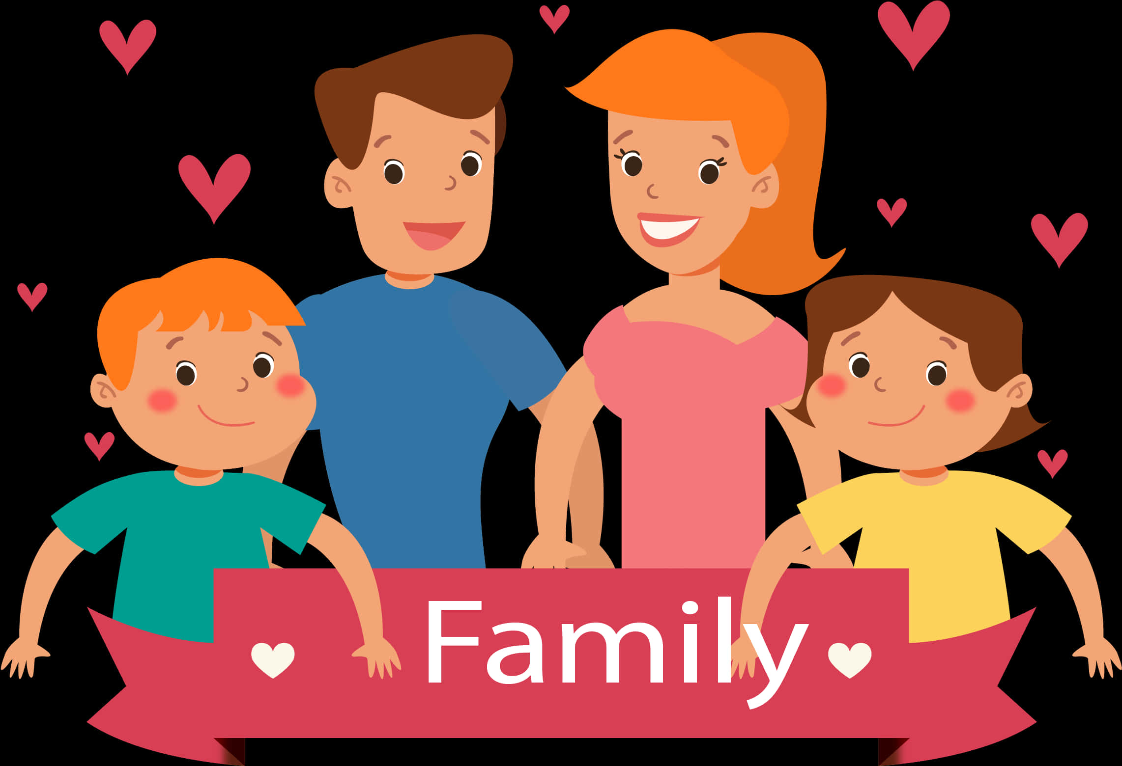 Bango la Upendo la Familia ya Katuni Yenye Furaha Picha ya Ukuta