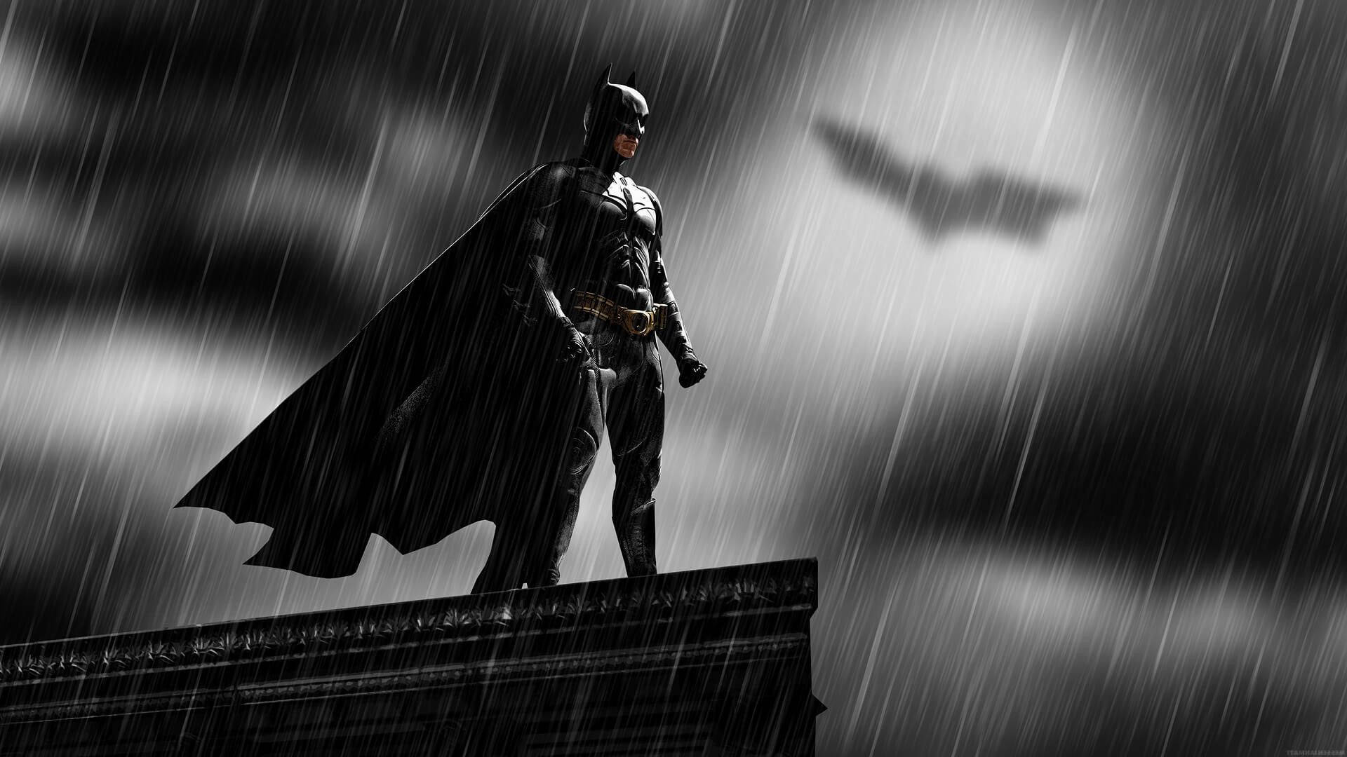 Bango la Usiku wa Mvua la Batman Picha ya Ukuta