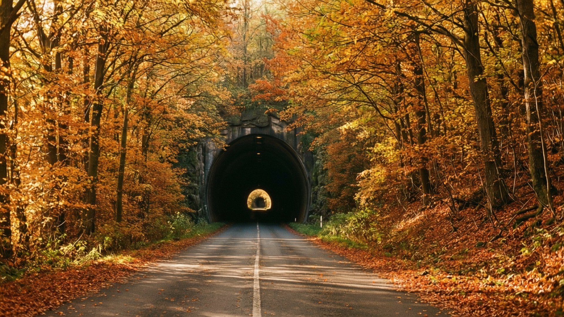 Barabara ya Autumn Tunnel Picha ya Ukuta