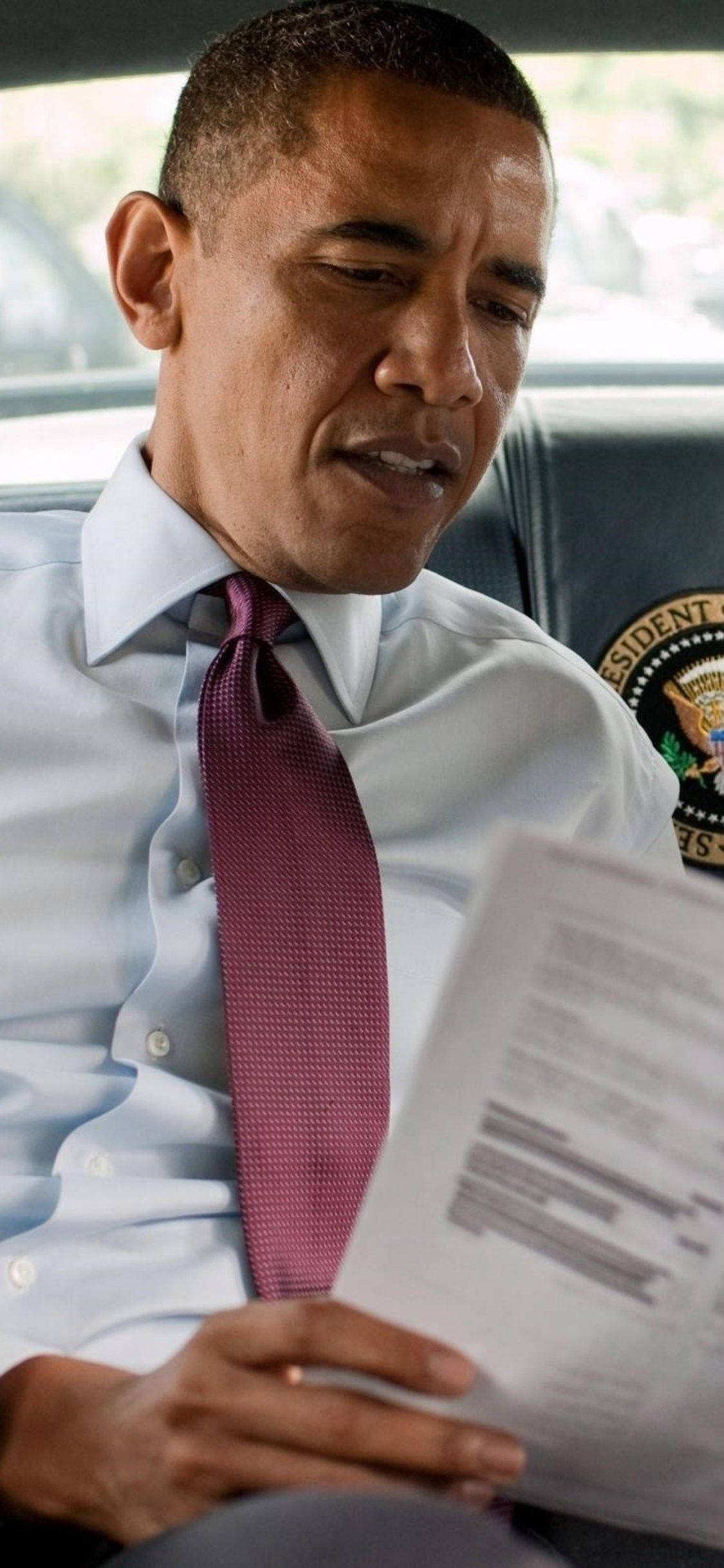 Barack Obama Engrossed in Deep Reading Picha ya Ukuta