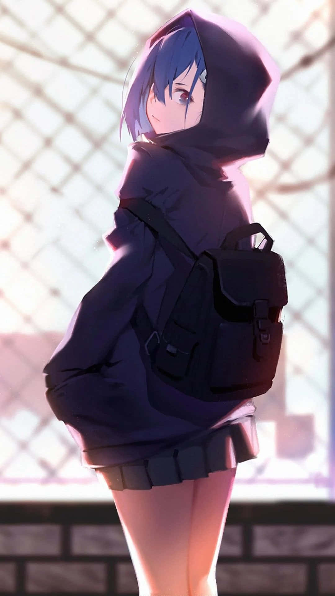Baridi na Starehe: Msichana wa Anime Katika Hoodie Picha ya Ukuta