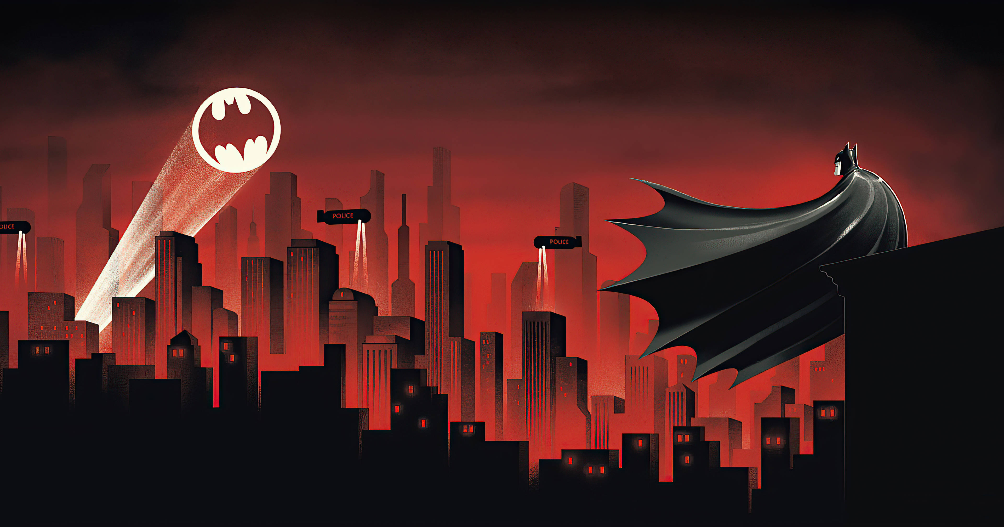 Batman Animated Jiji Nyekundu Mwangaza wa Taa ya Utafutaji Kompyuta ya Meza Picha ya Ukuta