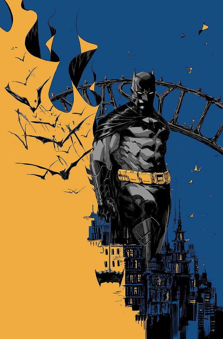 Batman Arkham Knight ya iPhone ya Bluu na Njano Picha ya Ukuta