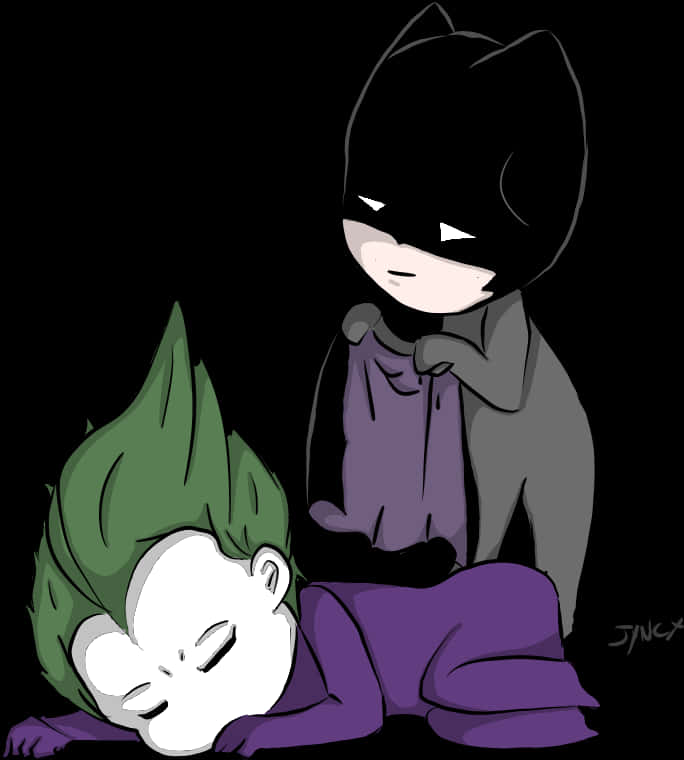 Batman Chibi na Joker Anayelala Picha ya Ukuta