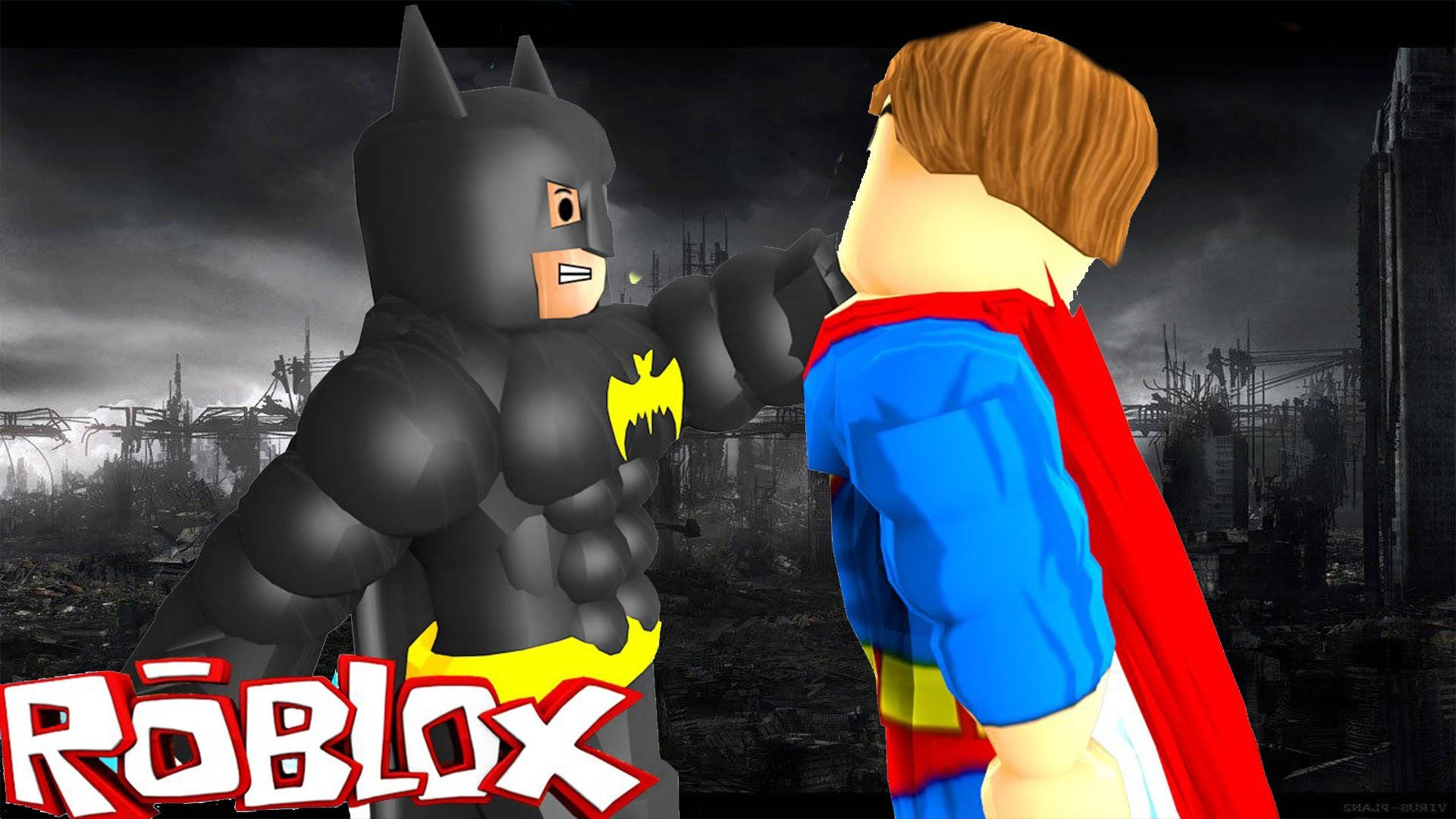 Batman na Superman katika ulimwengu wa Roblox Picha ya Ukuta