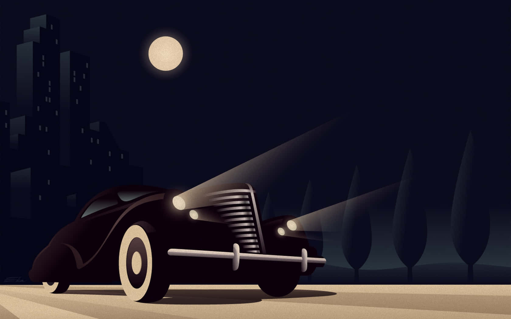 Batman The Animated Series Mwendo wa Kawaida wa Gari la Usiku Picha ya Ukuta