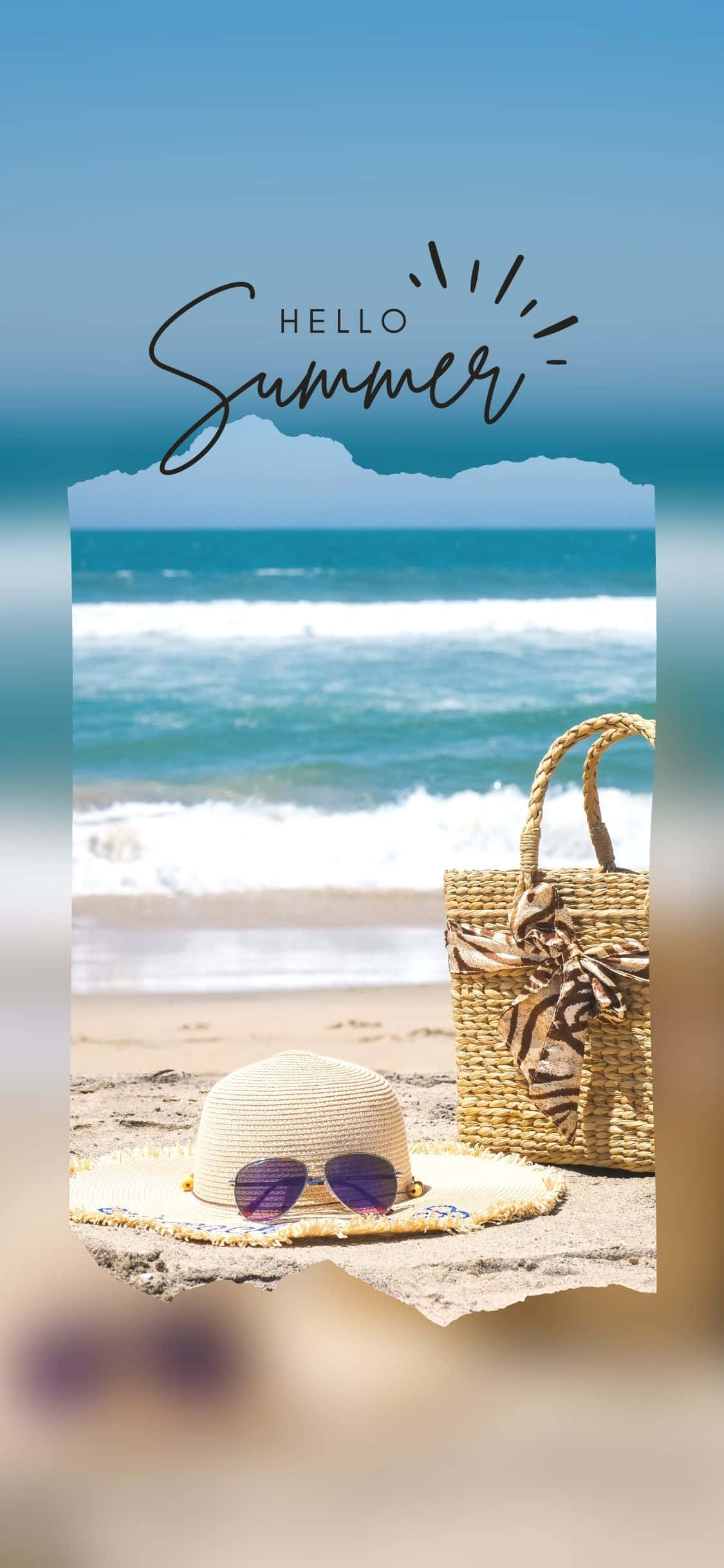 Beach Bag And Hat iPhone X Summer Background Picha ya Ukuta