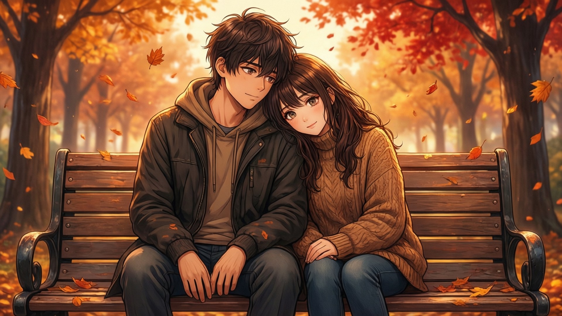 Bench ya Park ya Autumn Picha ya Ukuta