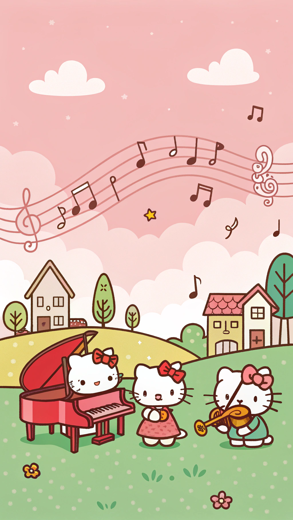 Bendi ya Hello Kitty Itaiba Moyo Wako Picha ya Ukuta