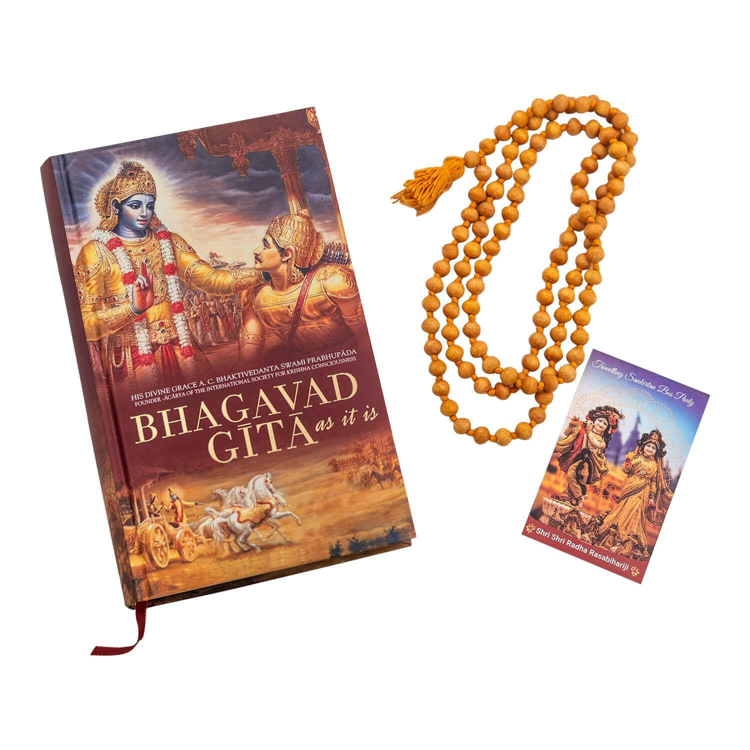 Bhagavad Gita na Mala za Japa za Manjano Picha ya Ukuta
