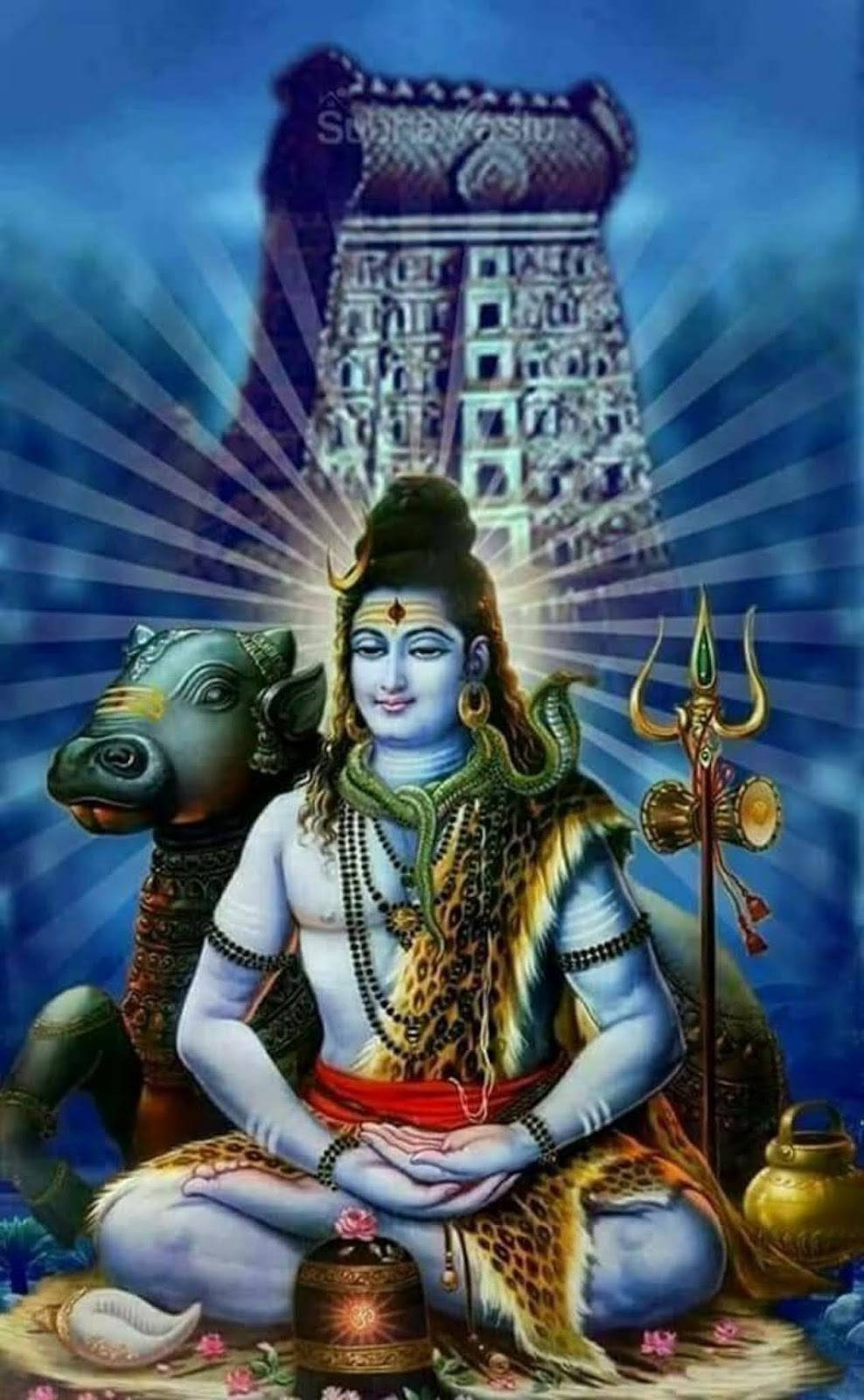 Bholenath HD Shiva Lotus Pose Nandi Bull Picha ya Ukuta