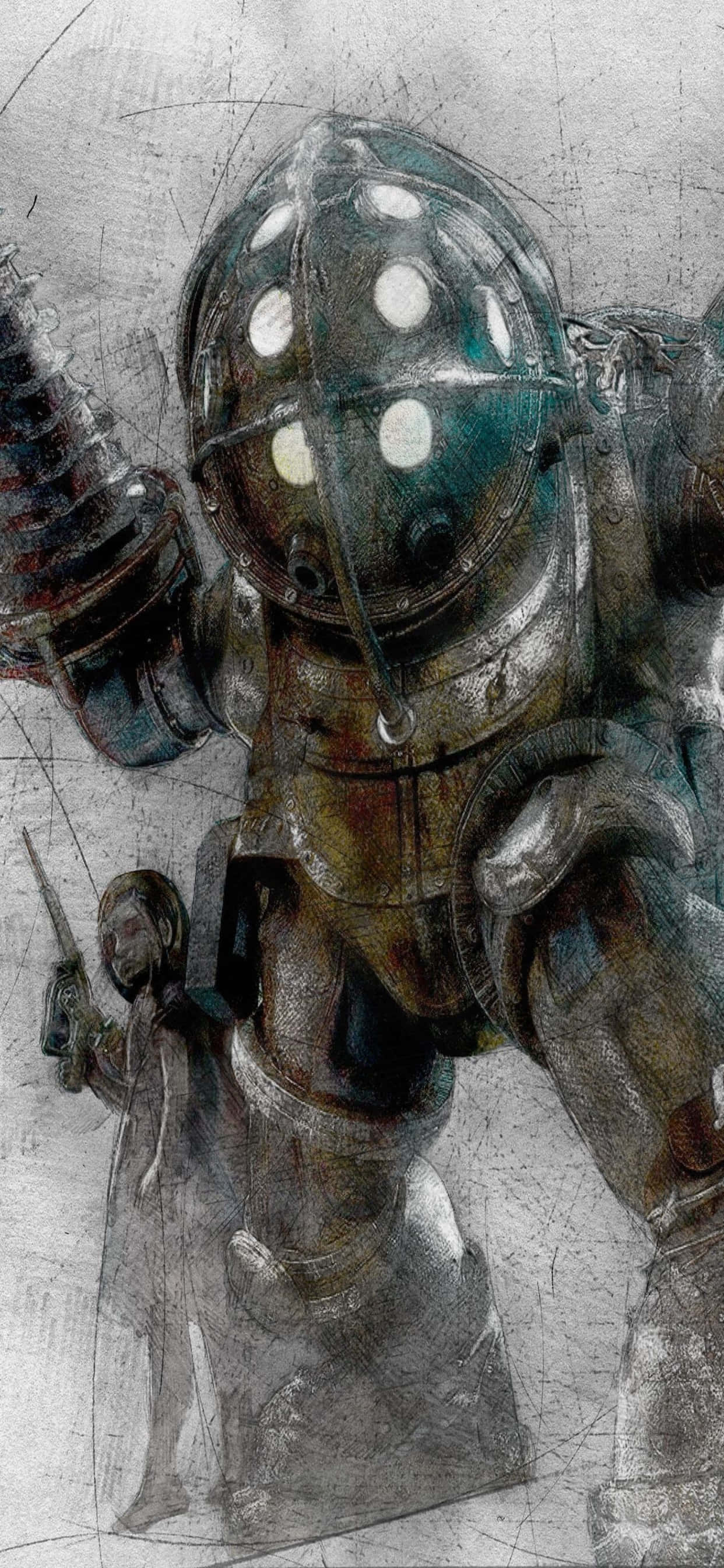 Big Daddy Drawing iPhone Xs Max Bioshock Infinite Background Picha ya Ukuta