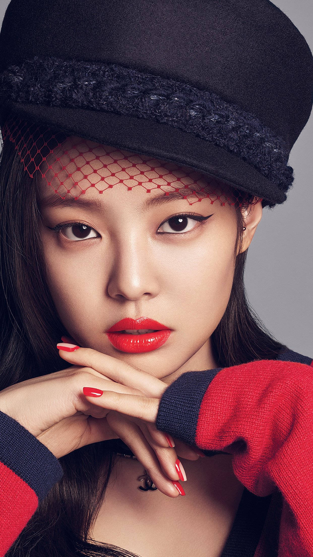 BlackPink Jennie Amevaa Lipstick Nyekundu Picha ya Ukuta