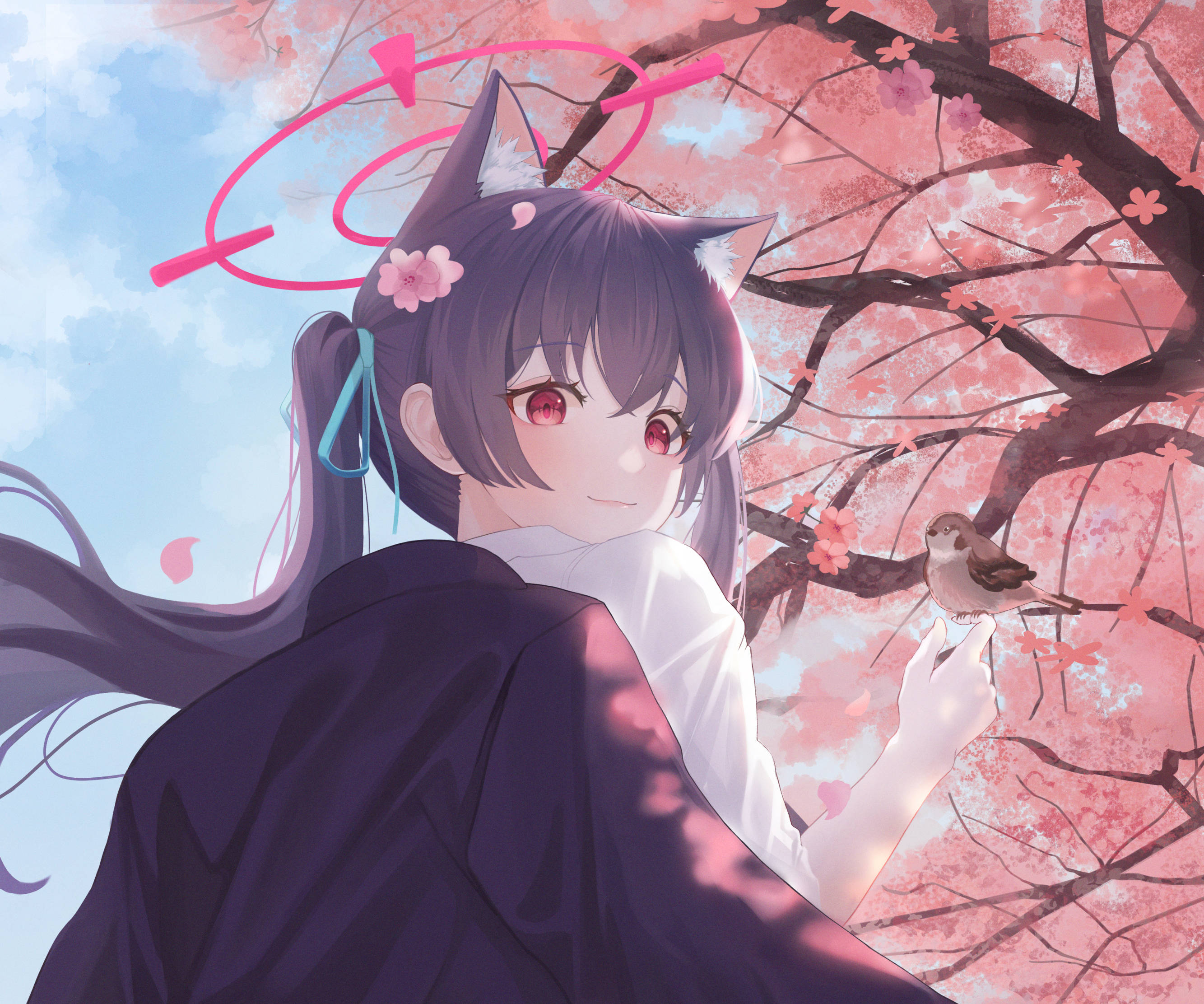 Blue Archive Kuromi Serika Maua ya Cherry Picha ya Ukuta